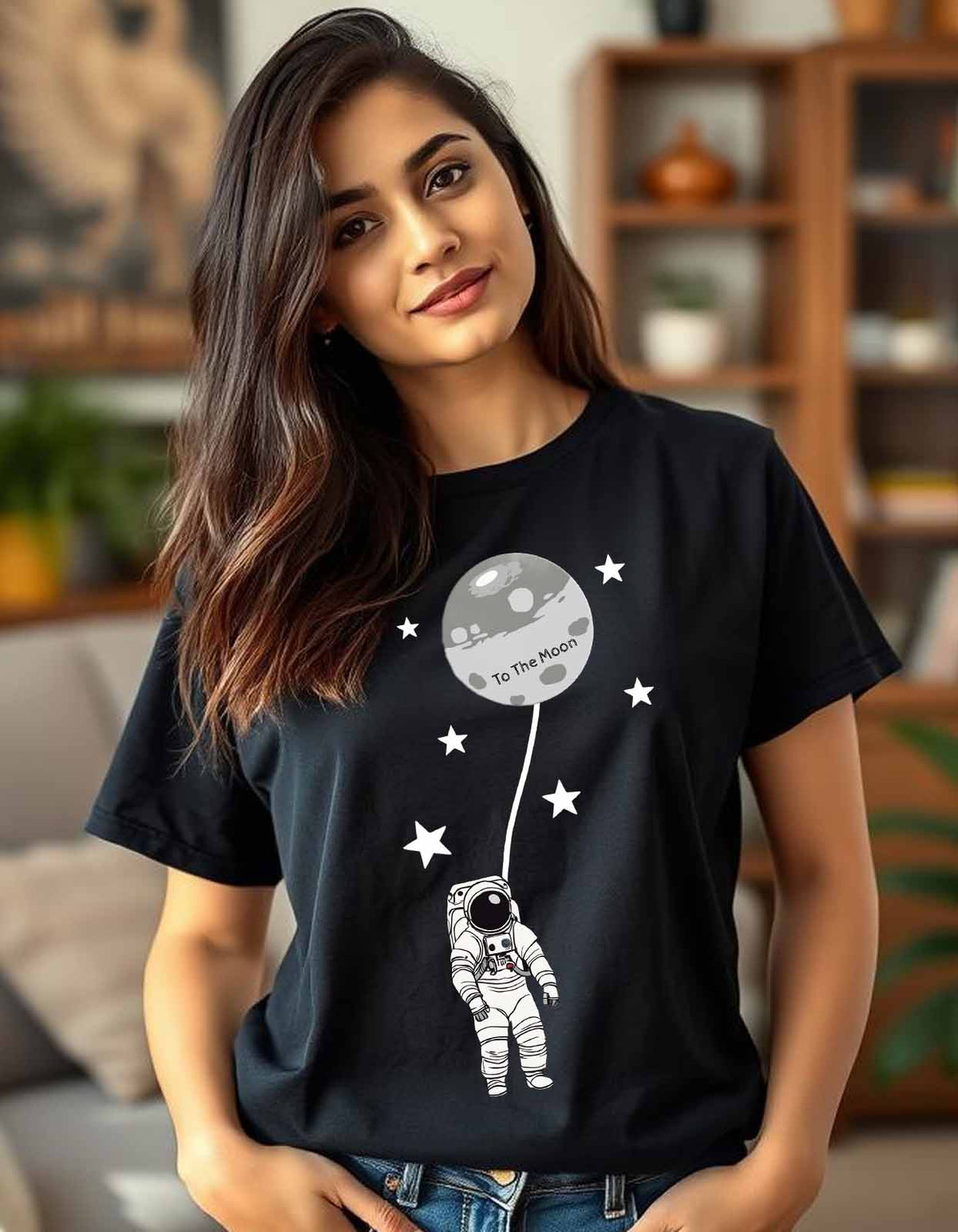 "Astronaut Tied with Moon" Printed T-shirt