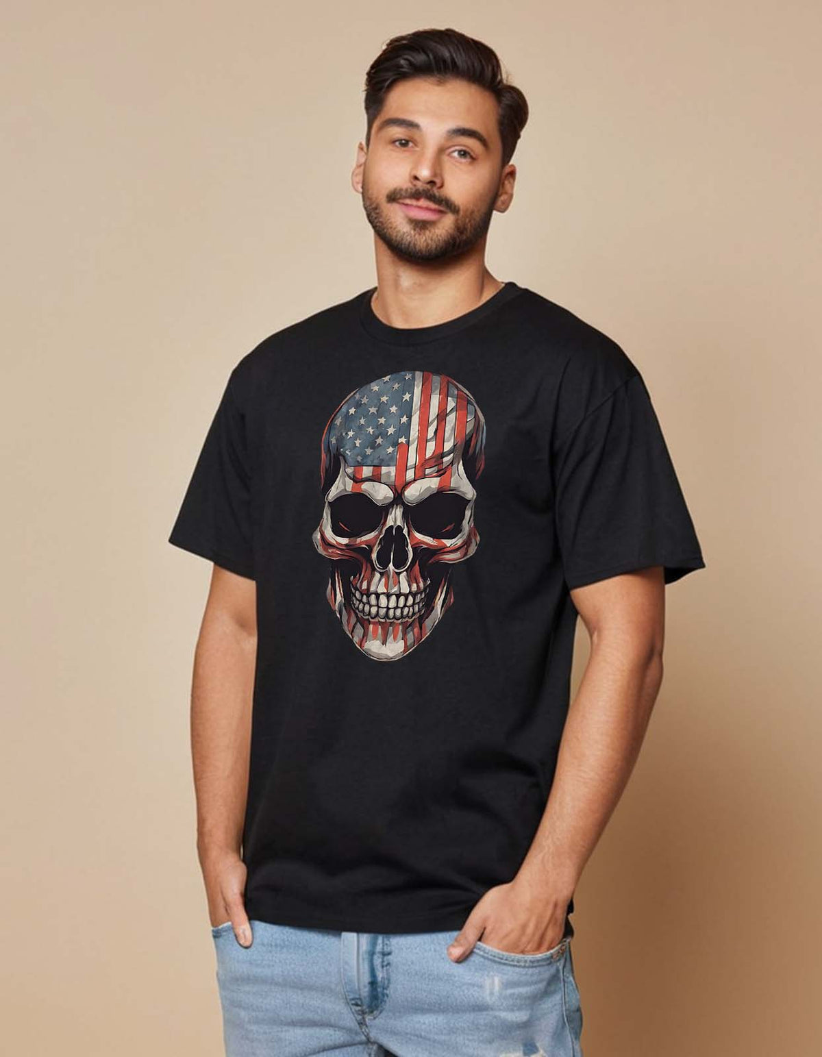 American Flag Skull Oversized T Shirt