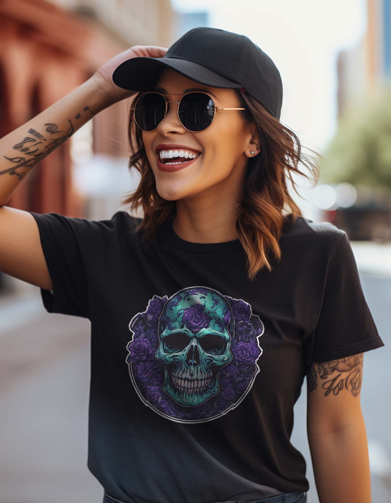 Blue Skull Print T Shirt