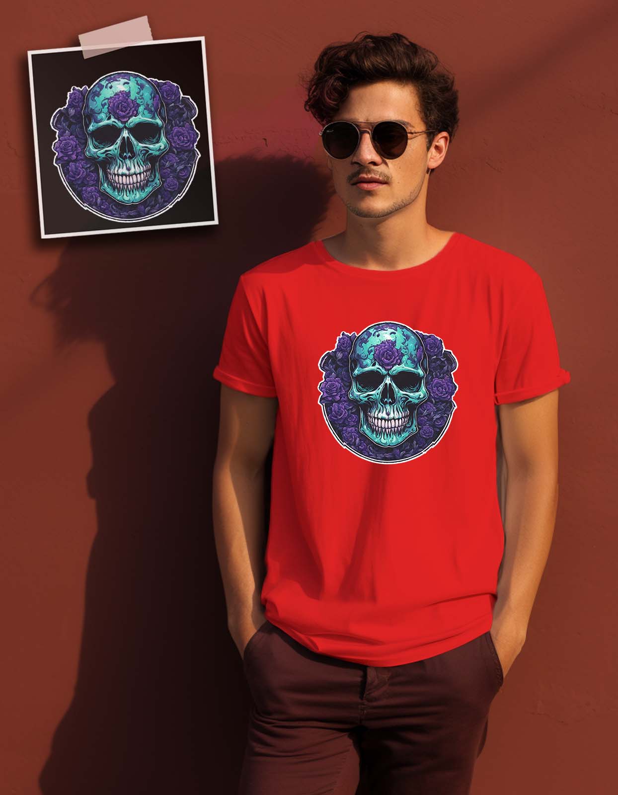 Blue Skull Print T Shirt