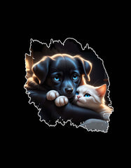 Cat Dog Together Poster Printed T Shirt