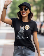 Cat With Moon Poster T Shirt for Cat Lovers