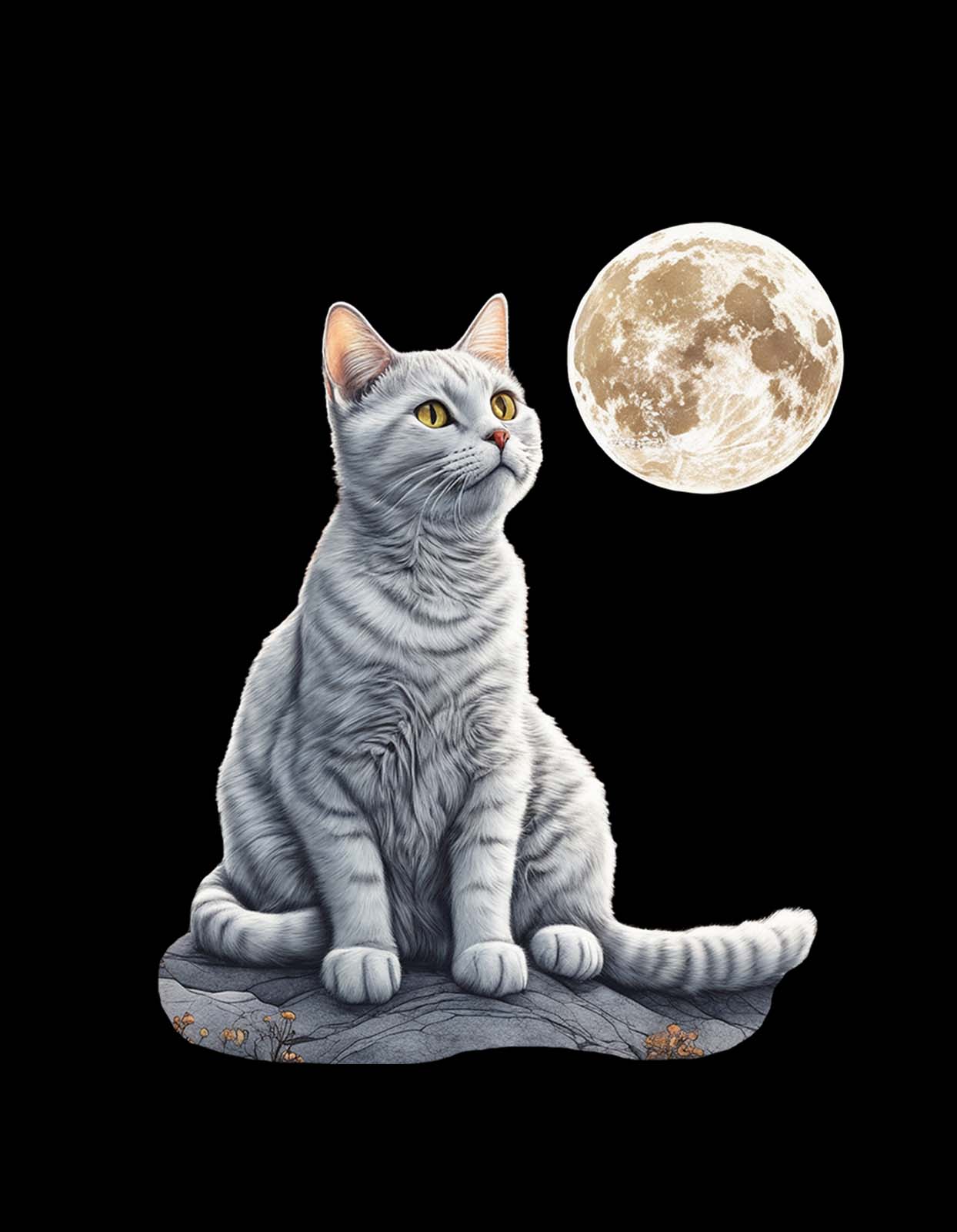 Cat With Moon Poster T Shirt for Cat Lovers