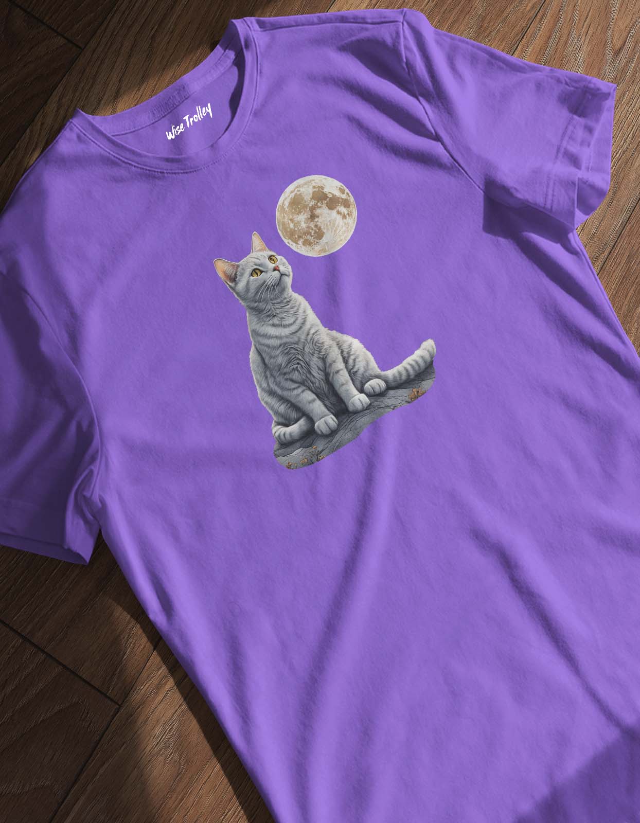 Cat With Moon Poster T Shirt for Cat Lovers