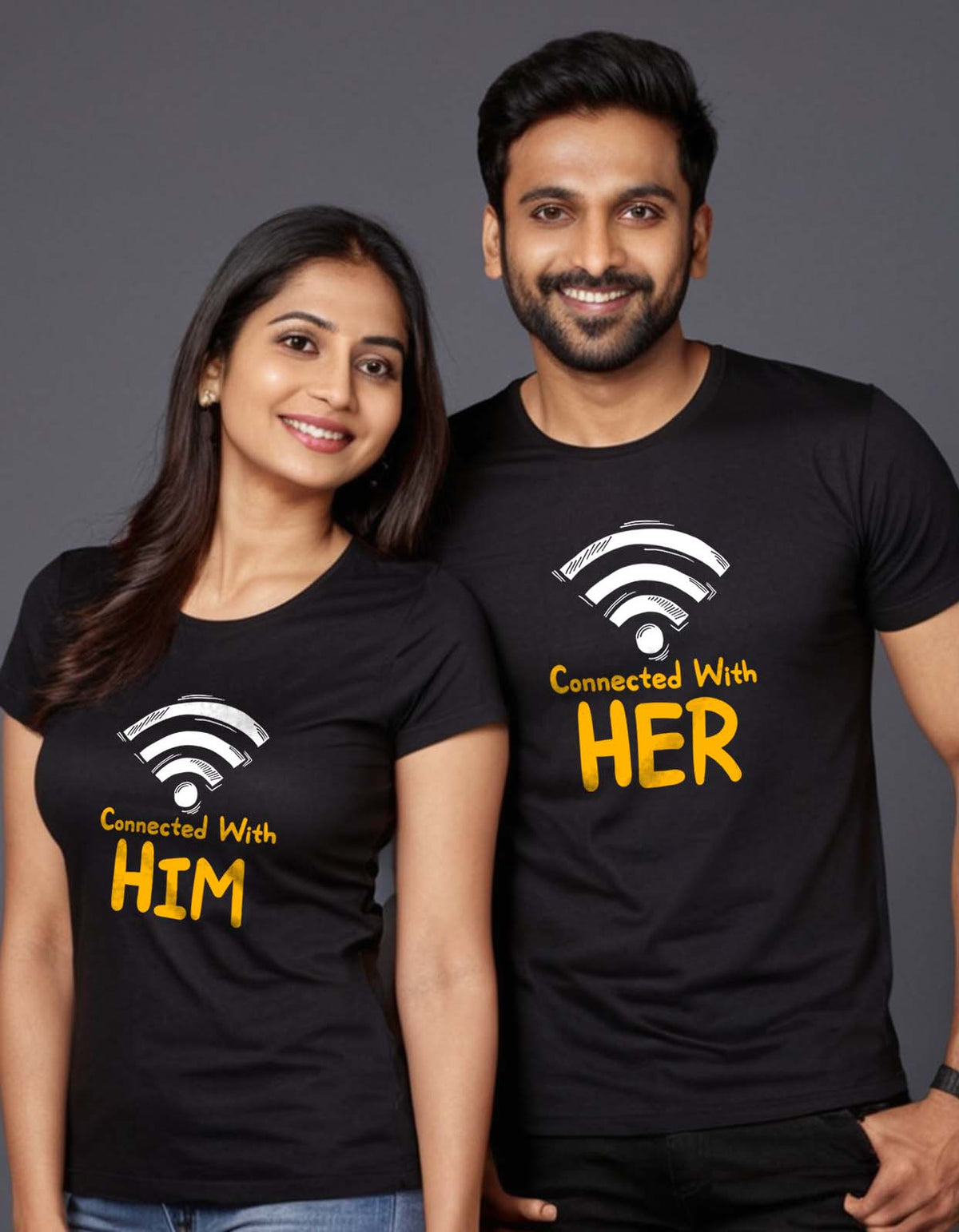 Connect with Her, Him (Wifi) Couple T-shirt