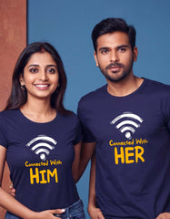 Connect with Her, Him (Wifi) Couple T-shirt