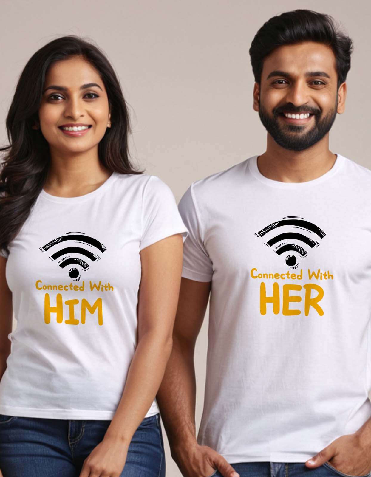 Connect with Her, Him (Wifi) Couple T-shirt