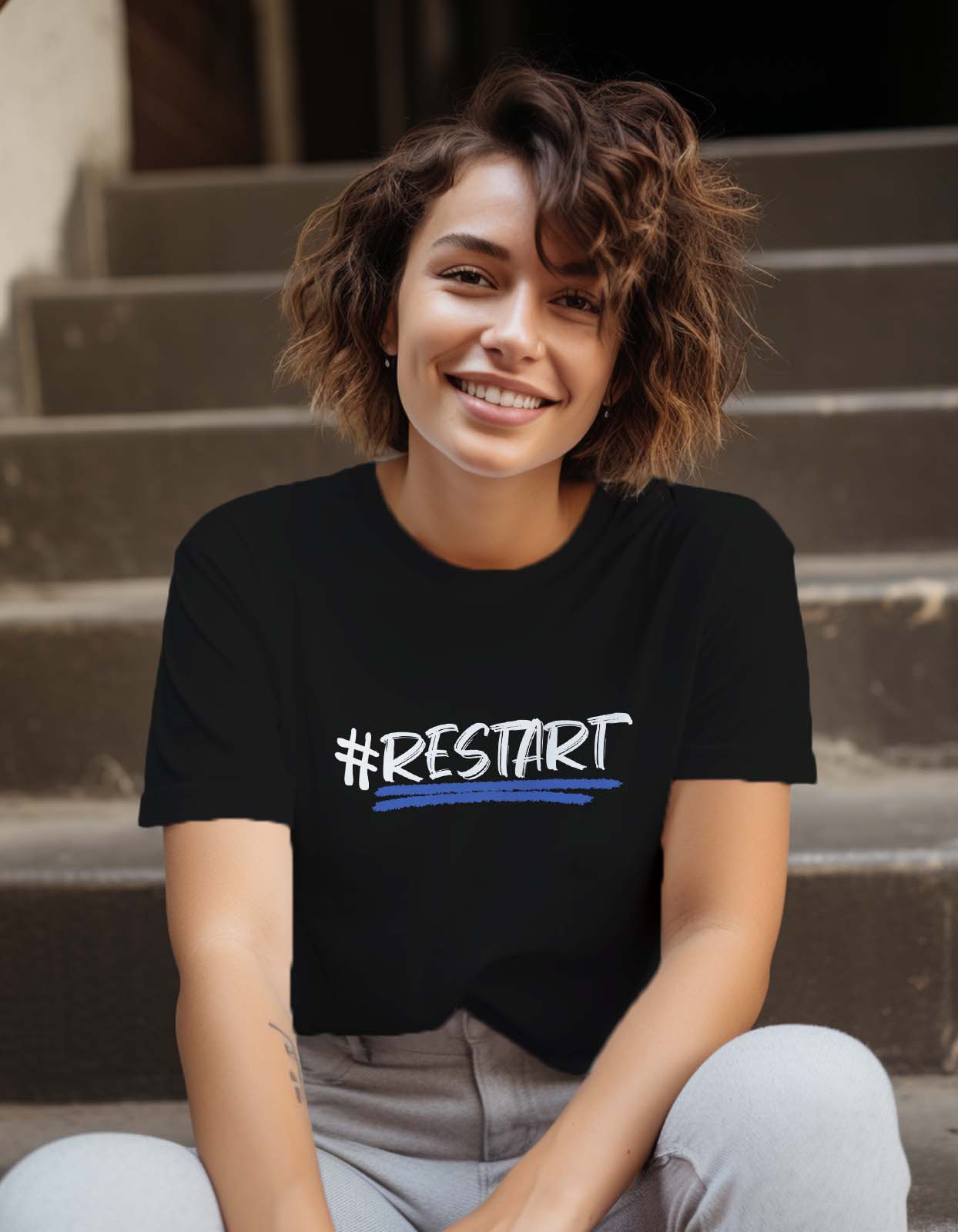 "Hashtag Restart" Printed T-shirt