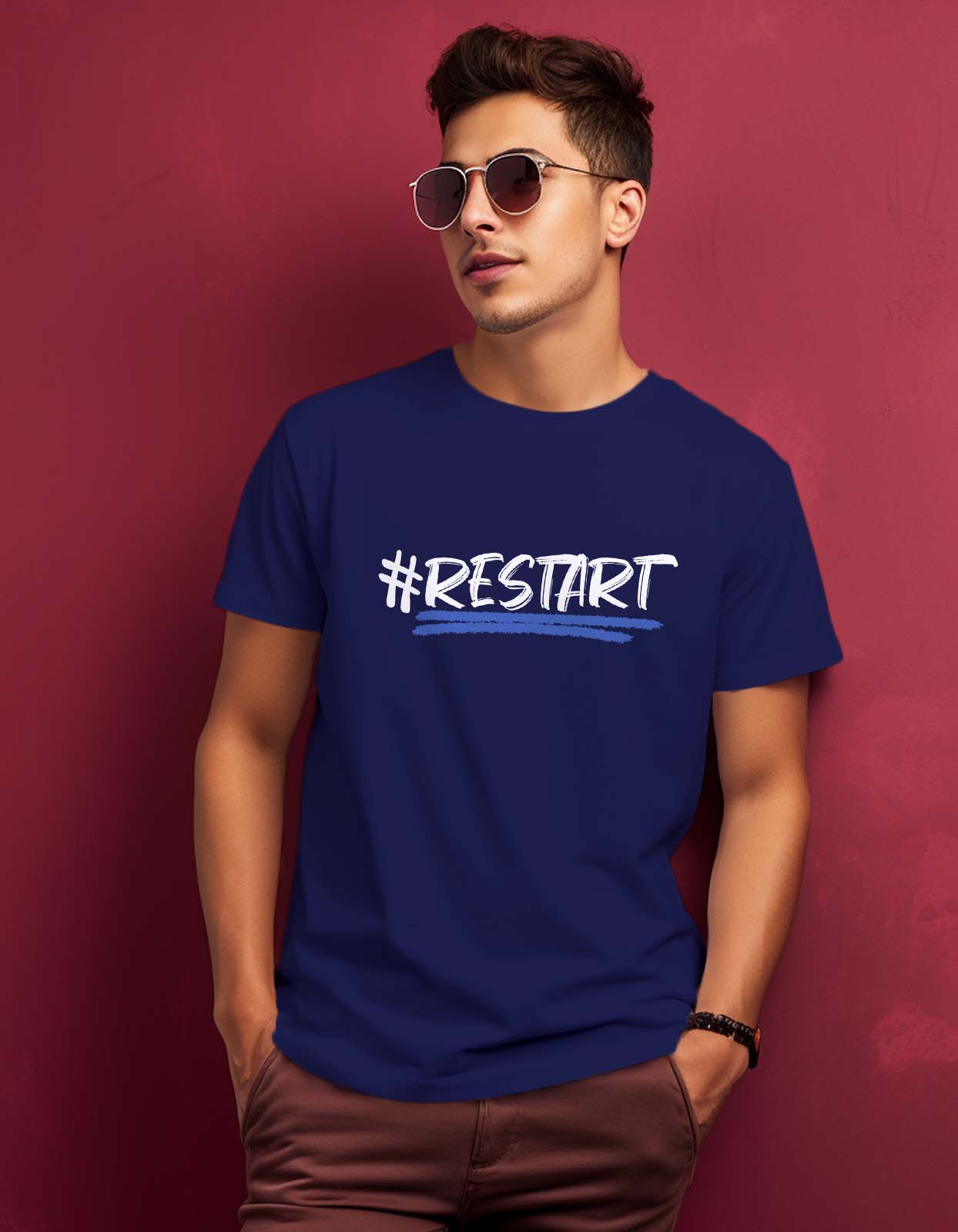 "Hashtag Restart" Printed T-shirt