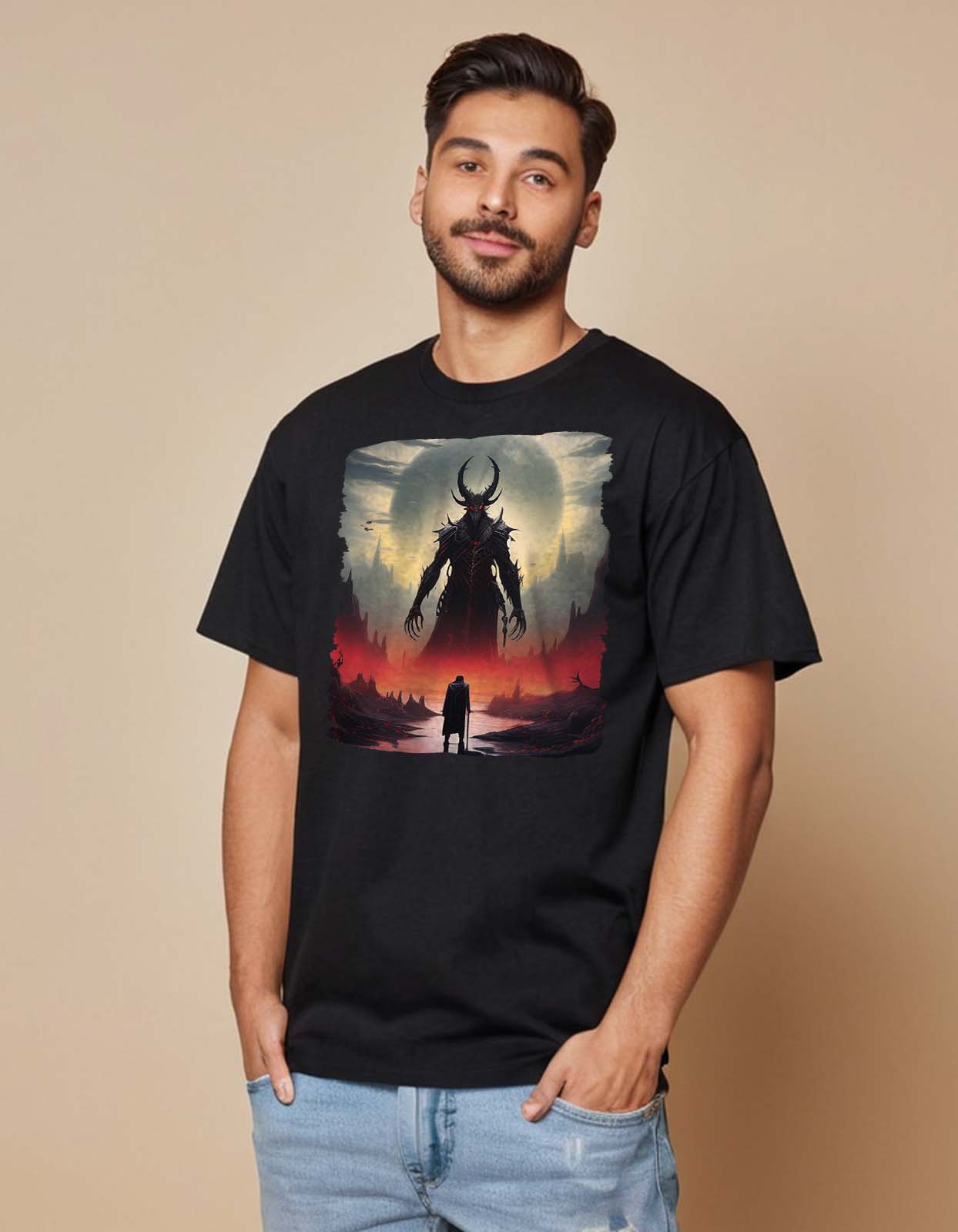 Man In Front Of Devil Poster Oversized T-shirts