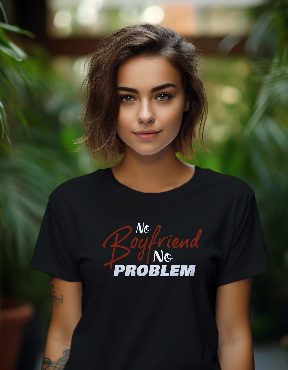 "No boyfriend No Problem" Printed T Shirt