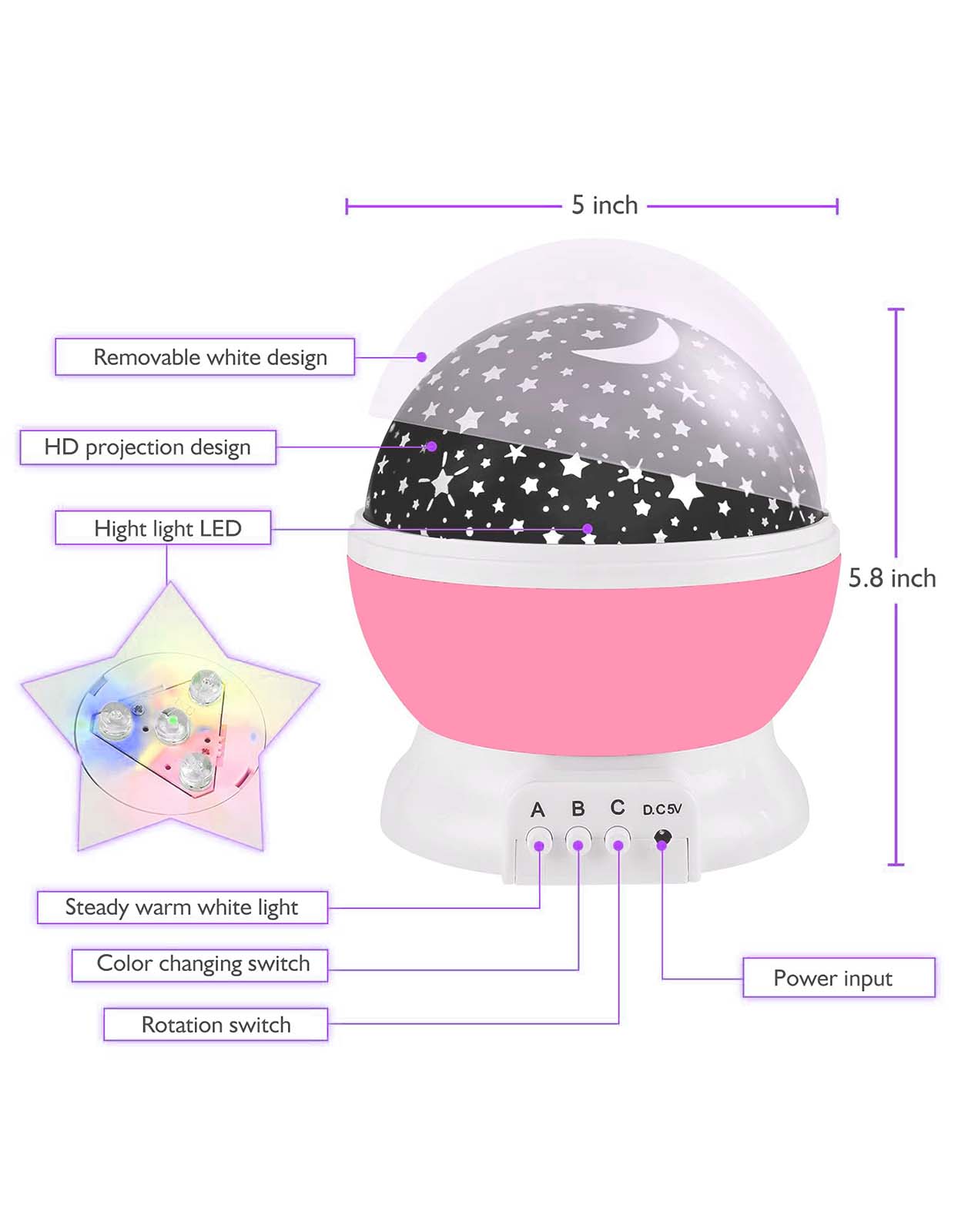 Star Master Rotating 360 LED Light Lamp with USB 4 LED Rotation