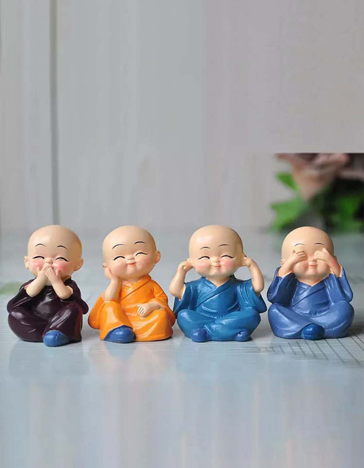 Resin Buddha Monk Statues, Small, Multicolour, Set of 4