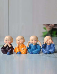 Resin Buddha Monk Statues, Small, Multicolour, Set of 4