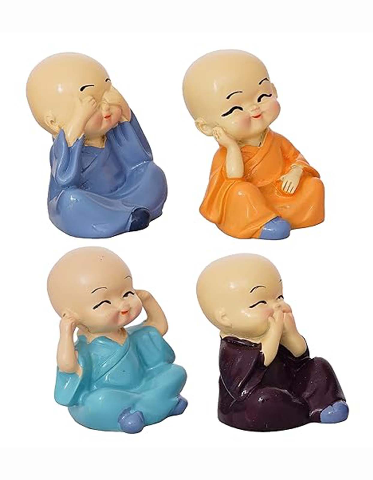 Resin Buddha Monk Statues, Small, Multicolour, Set of 4