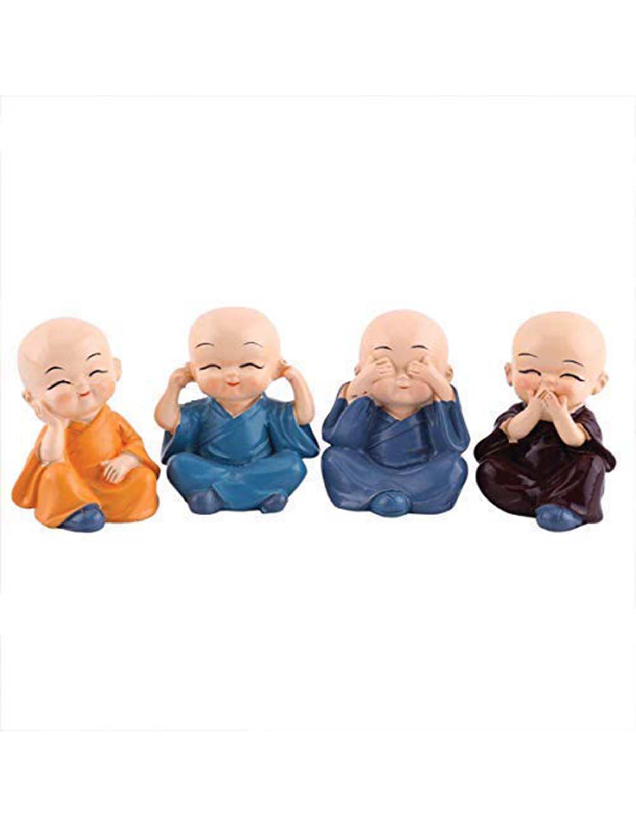 Resin Buddha Monk Statues, Small, Multicolour, Set of 4