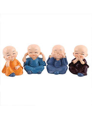 Resin Buddha Monk Statues, Small, Multicolour, Set of 4