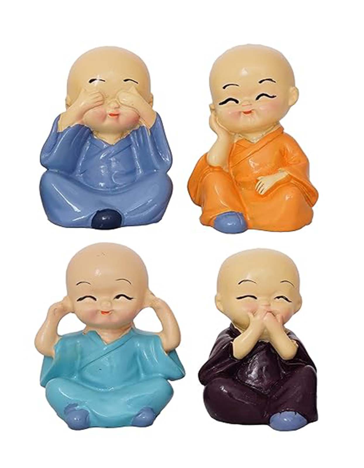 Resin Buddha Monk Statues, Small, Multicolour, Set of 4