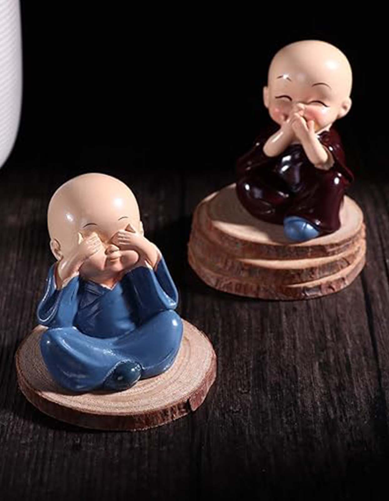 Resin Buddha Monk Statues, Small, Multicolour, Set of 4