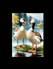 Two Cute Goose Printed Poster T Shirt