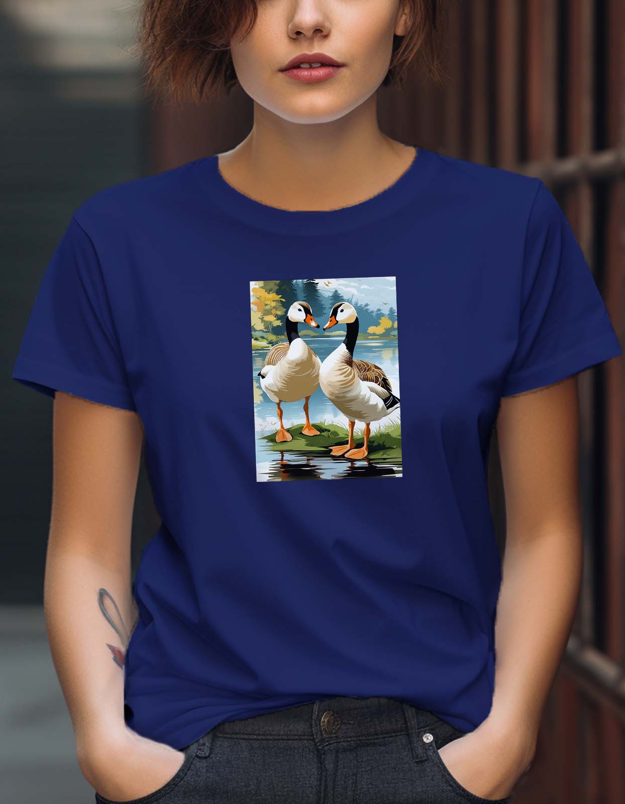 Two Cute Goose Printed Poster T Shirt