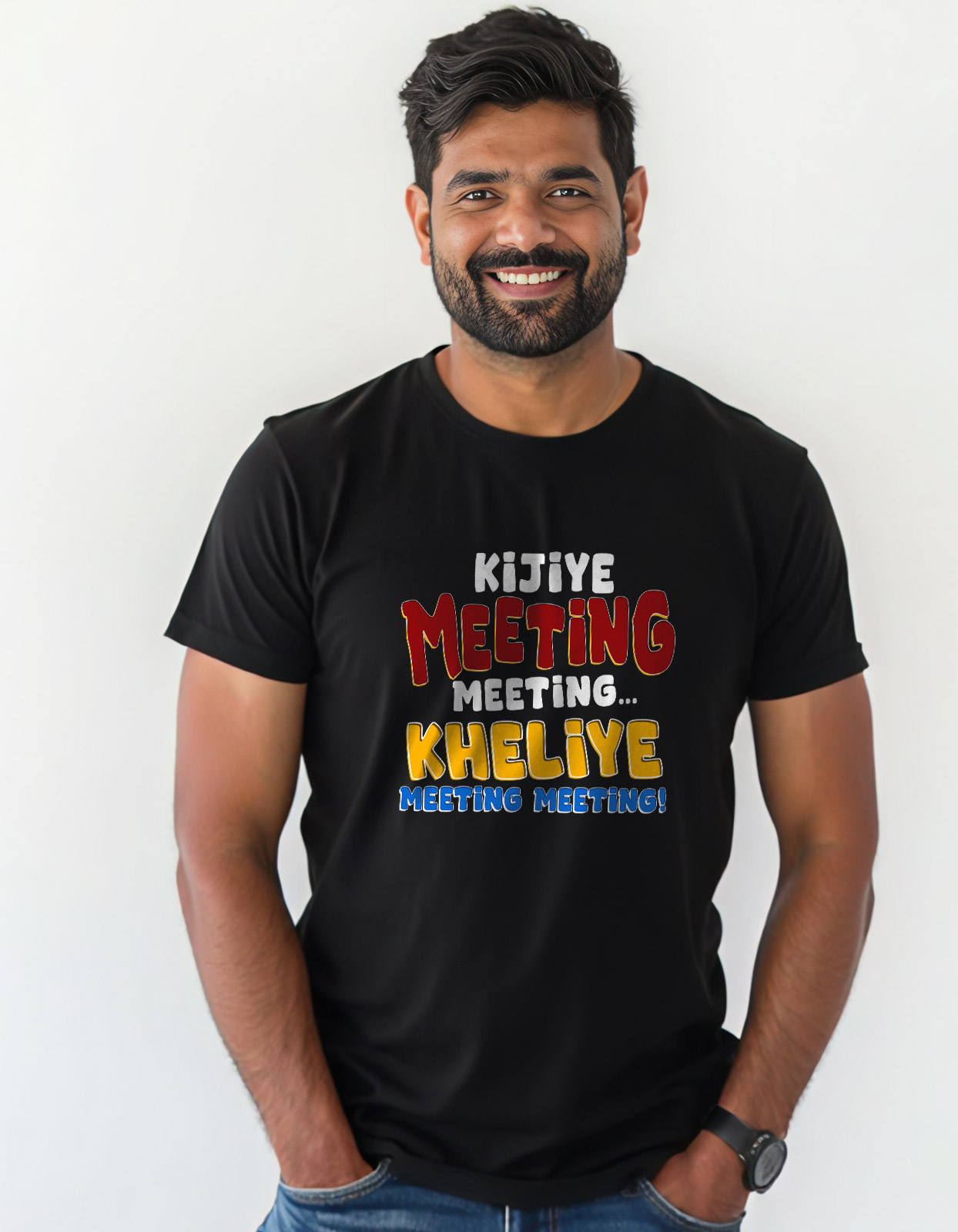"Kijiye meeting meeting kheliye meeting meeting" Hindi T-shirt