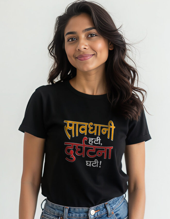"savdhani hati durghatna ghati" Hindi T-shirt - Image 3