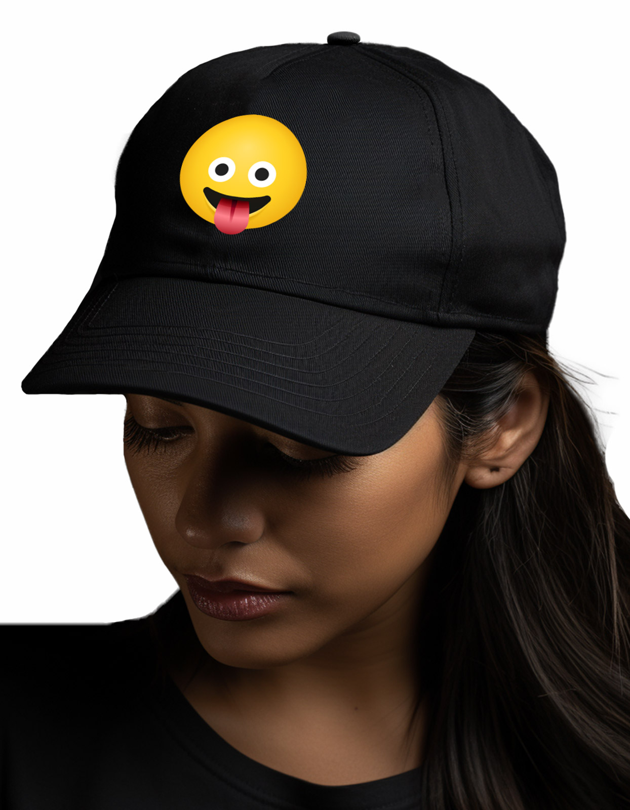 Face with tongue emoji printed Baseball cap