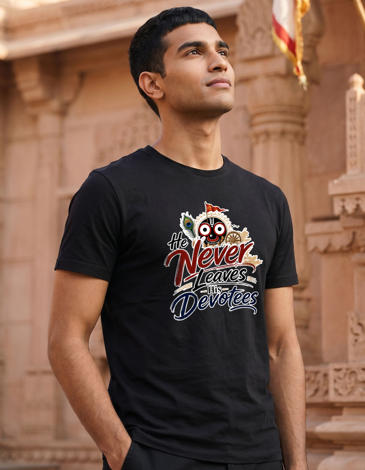 He Never Leaves His Devotees Printed T-shirt for Men and Women