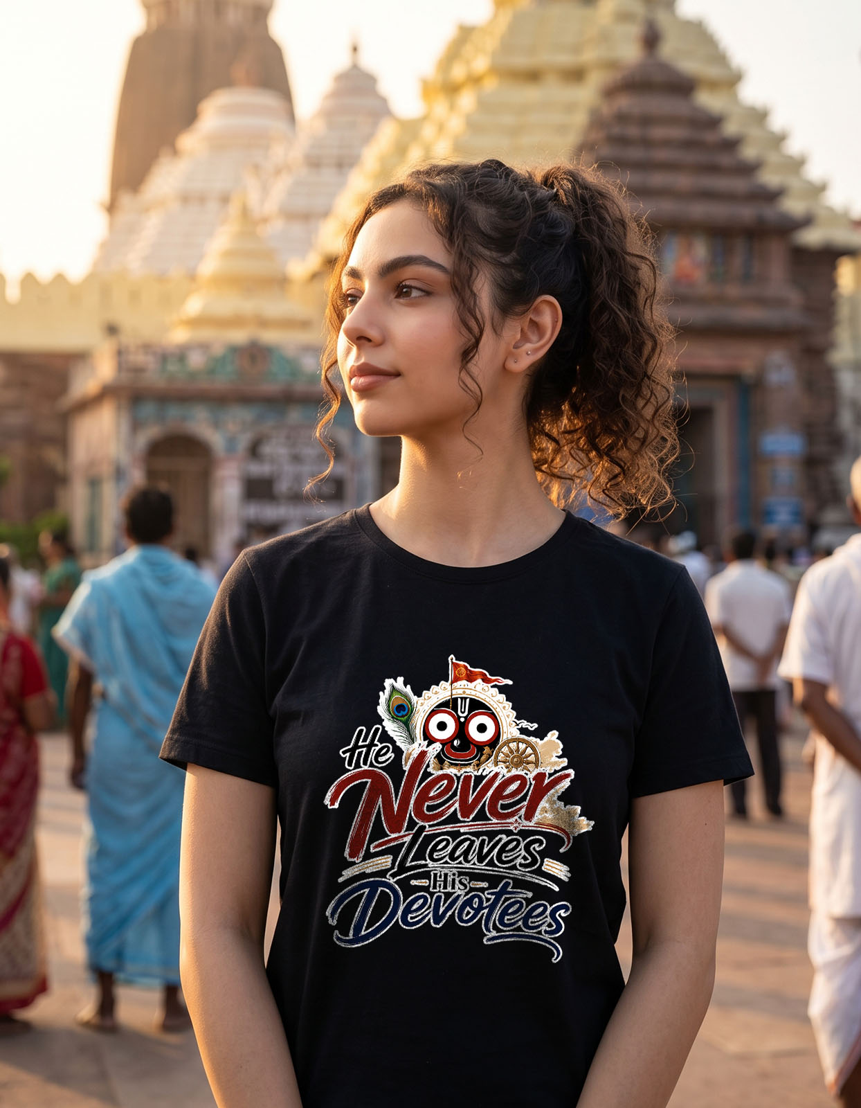 He Never Leaves His Devotees Printed T-shirt for Men and Women - Image 3