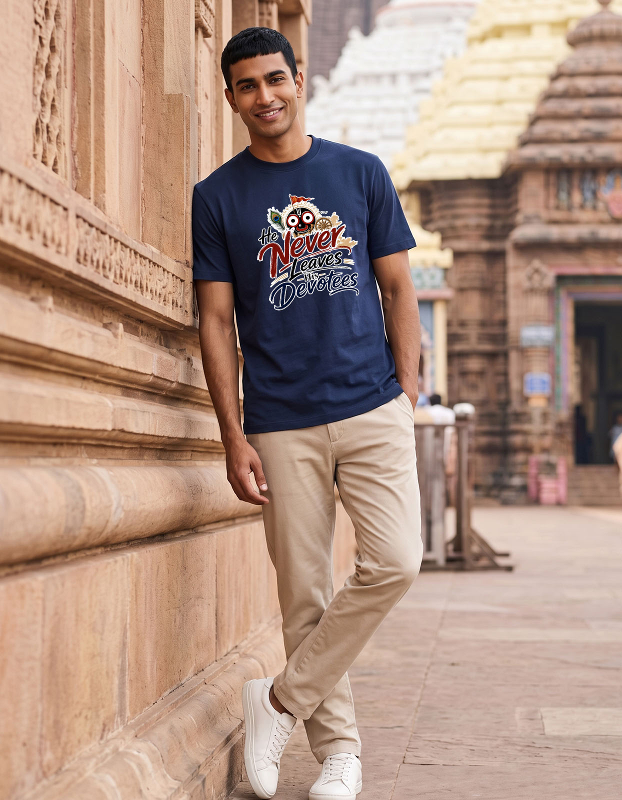 He Never Leaves His Devotees Printed T-shirt for Men and Women - Image 5