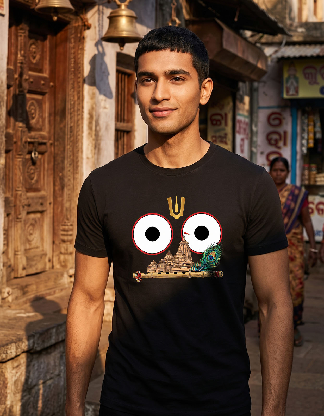 Lord Jagannath Eyes Flute Temple Printed T-shirt for Men and Women - Image 3