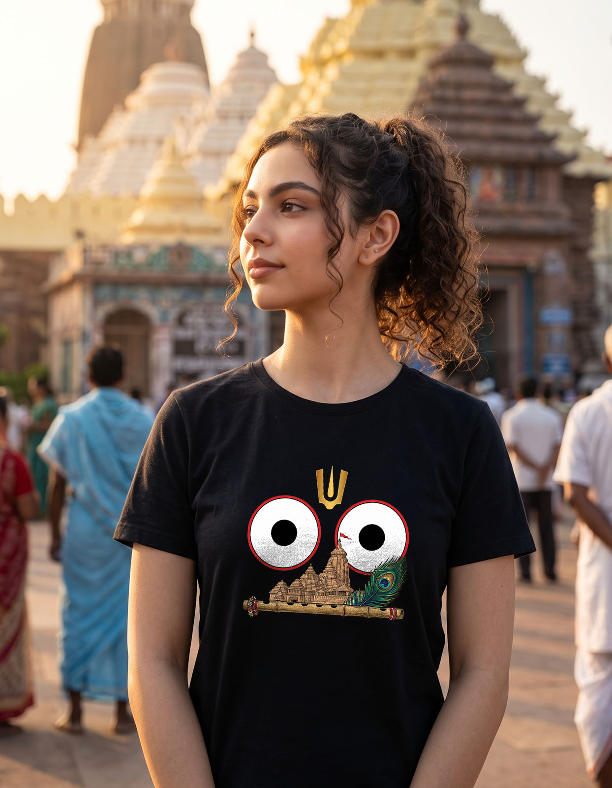 Lord Jagannath Eyes Flute Temple Printed T-shirt for Men and Women