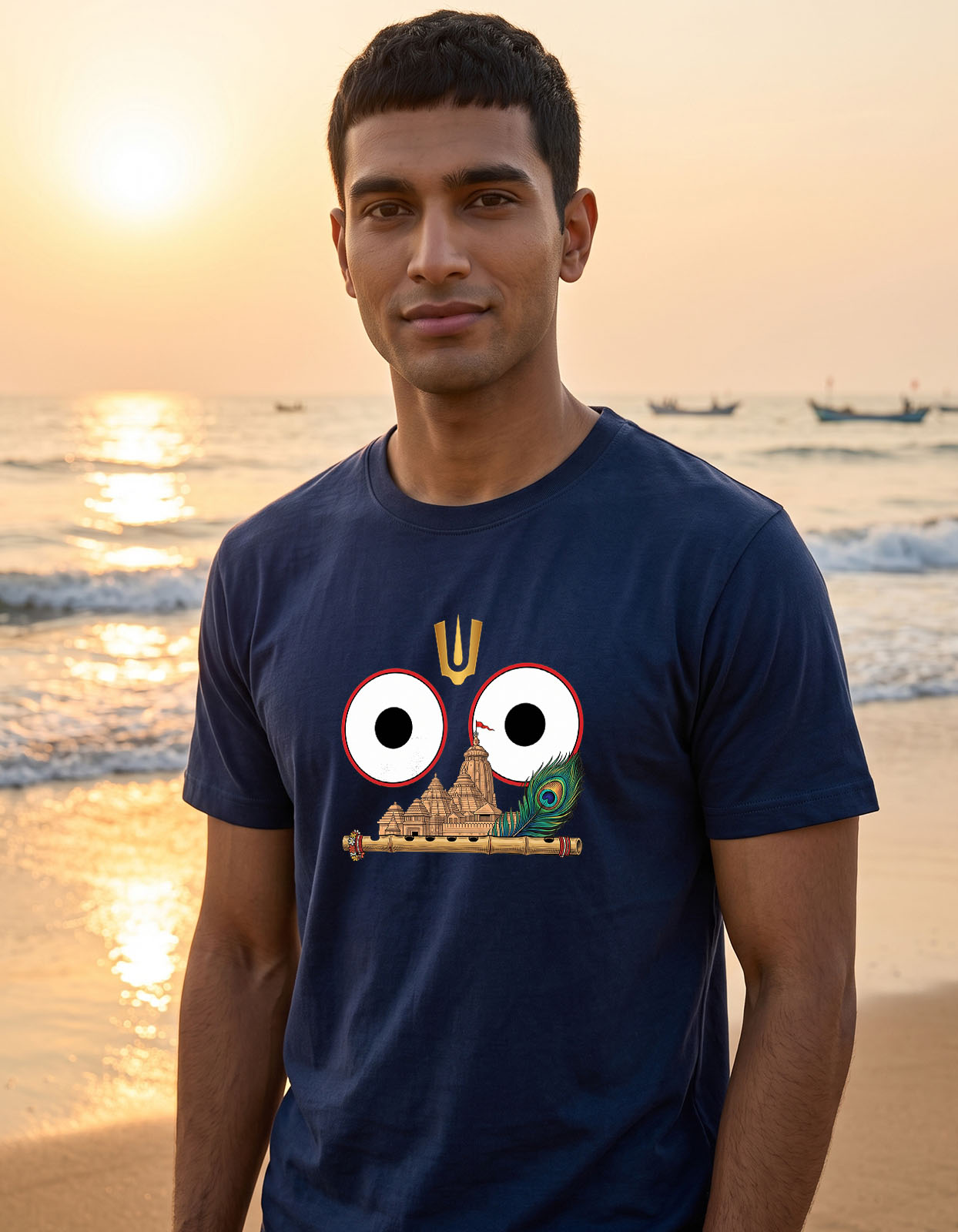 Lord Jagannath Eyes Flute Temple Printed T-shirt for Men and Women - Image 5